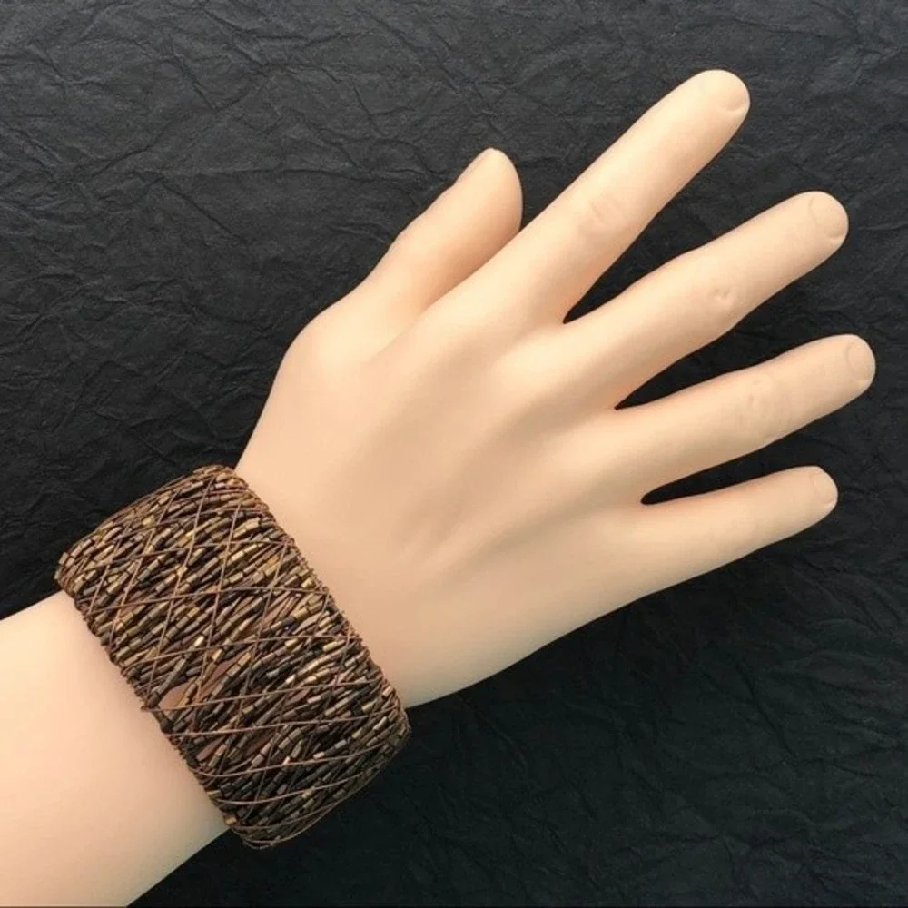 🌼 Copper Brown Color Bead Wrapped Cuff Bracelet